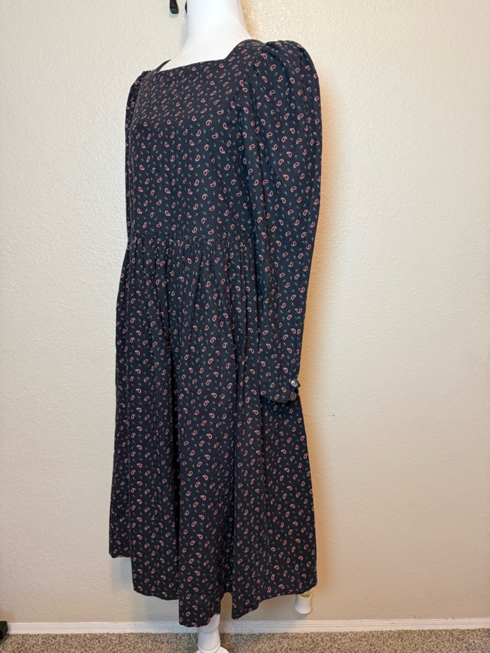 Vintage 1980’s Laura Ashley Paisley Print Prairie Dress Blue Size 12 - Picture 6 of 16